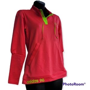 Women's Adidas Golf Pull Over Jacket Bishop Sleeve Pockets Size Small Pink/Lime